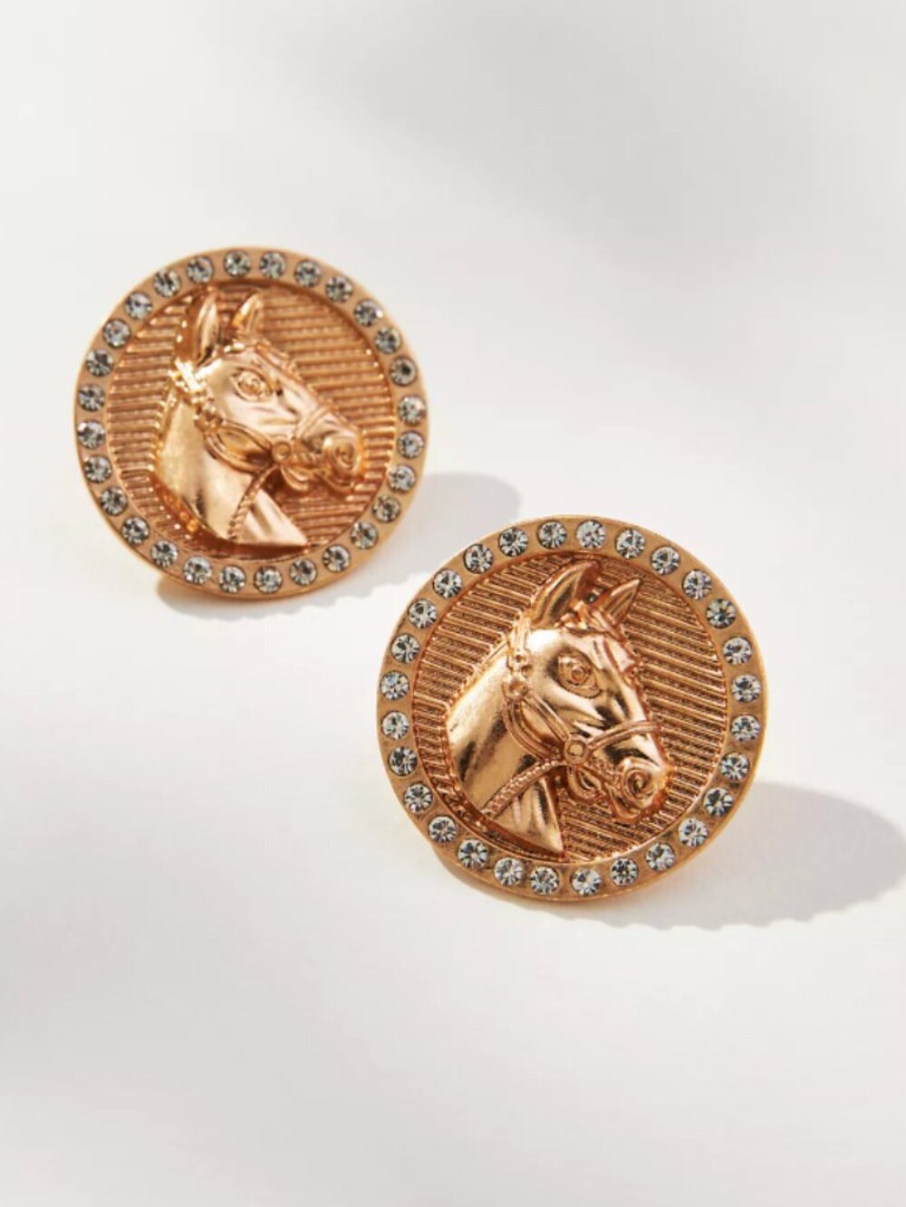 Anthropologie Crystal Frame Horse Pendant Earrings